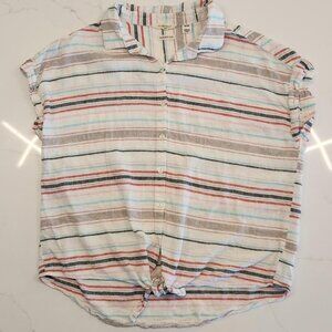 Weatherproof Vintage Linen Washable Sz M Tie Front Shirt Top Stripes Coastal